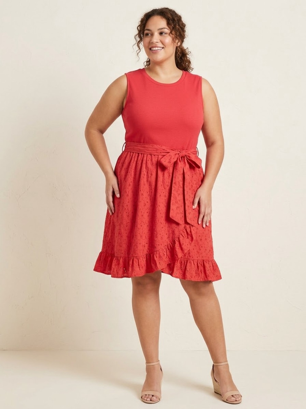 Lane Bryant Sleeveless Red Tie-Waist Midi Dress Size 14